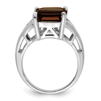 Sterling Silver Rhodium Smoky Quartz Ring Size 7