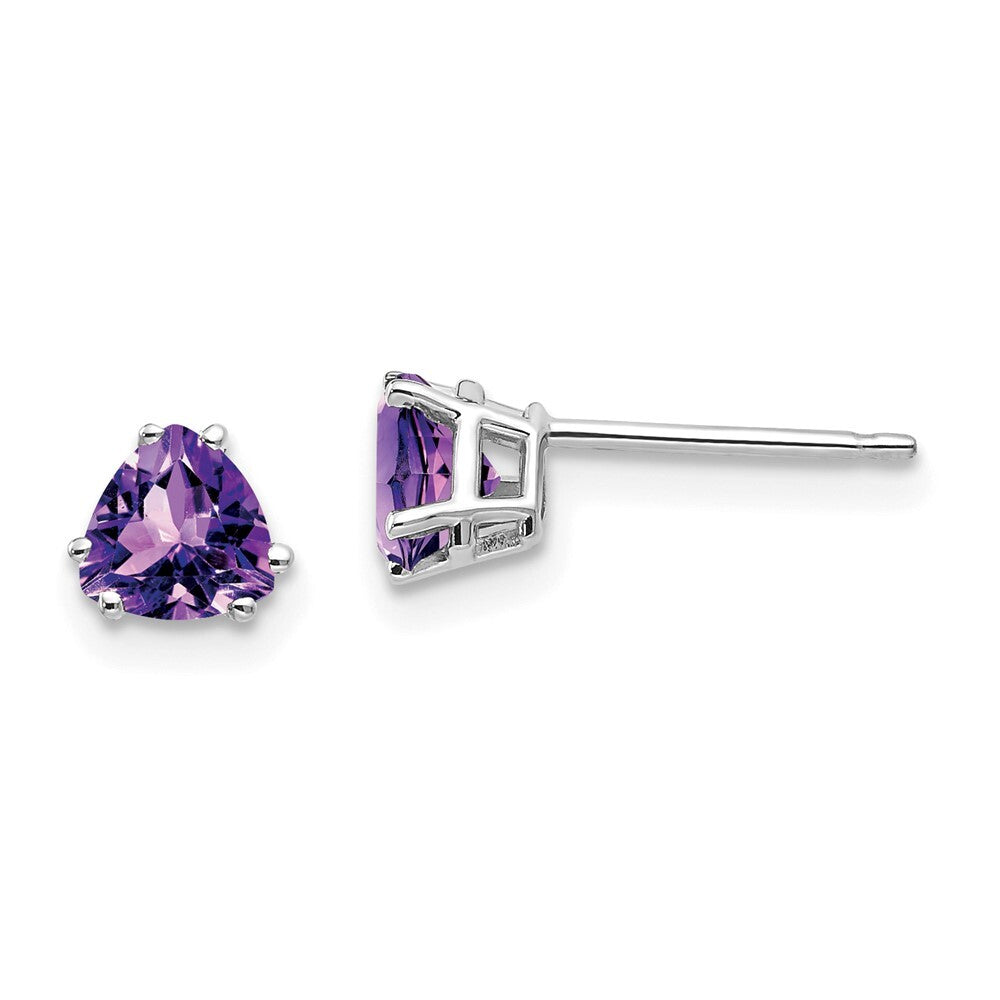 14k White Gold 5mm Trillion Amethyst Stud Earrings