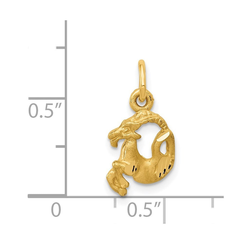 14k Yellow Gold Satin Diamond-cut Capricorn Zodiac Charm Pendant