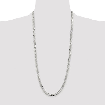 Sterling Silver Rhodium-plated 5.5mm Pav� Flat Figaro Chain