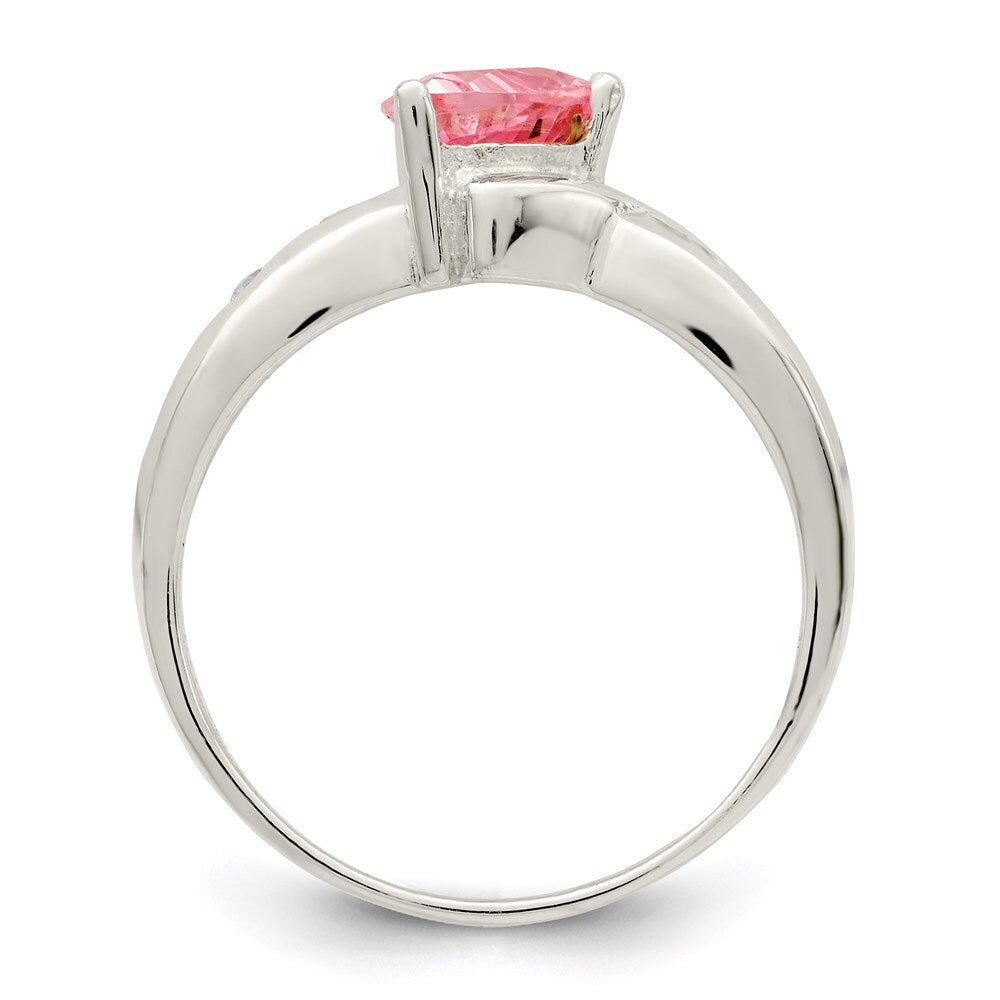 Sterling Silver Pink Trillion Cubic Zirconia Ring Size 6