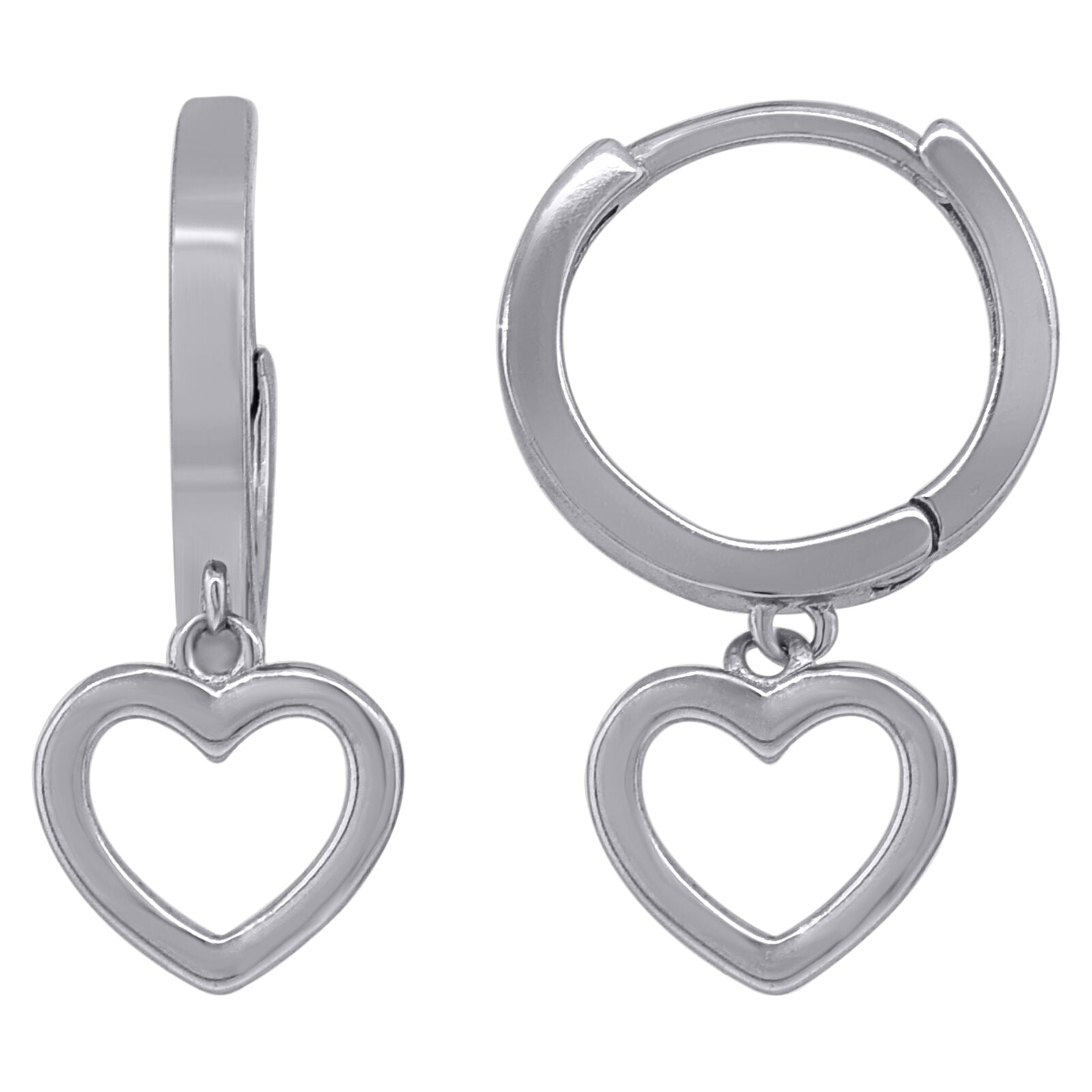 925 Sterling Silver Heart Dangle Hoop Earrings