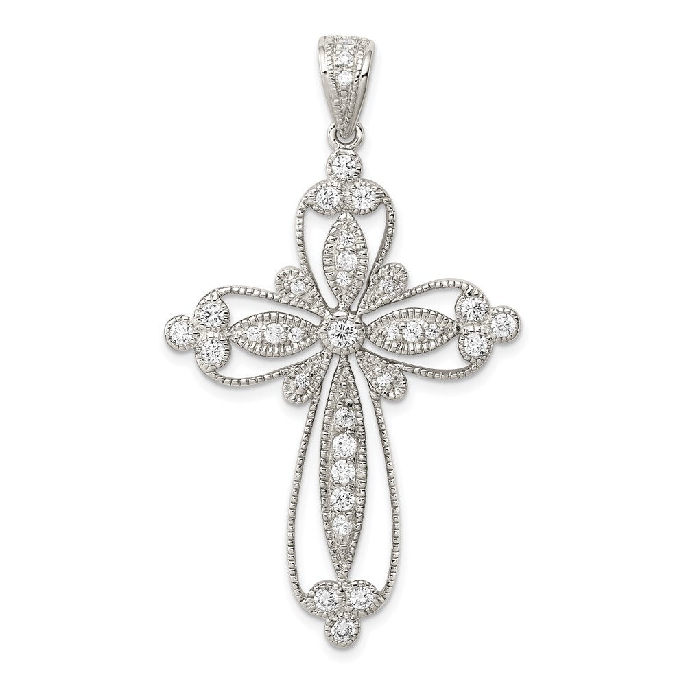 Sterling Silver Rhodium-plated Cubic Zirconia Filigree Cross Pendant