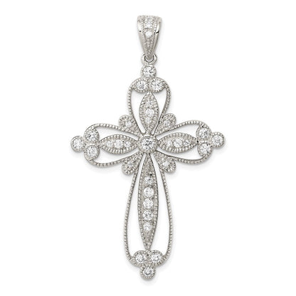 Sterling Silver Rhodium-plated Cubic Zirconia Filigree Cross Pendant