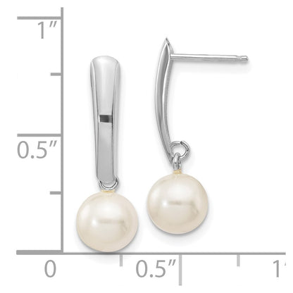 14k White Gold 6-7mm White Round Freshwater Cultured Pearl Dangle Earrings