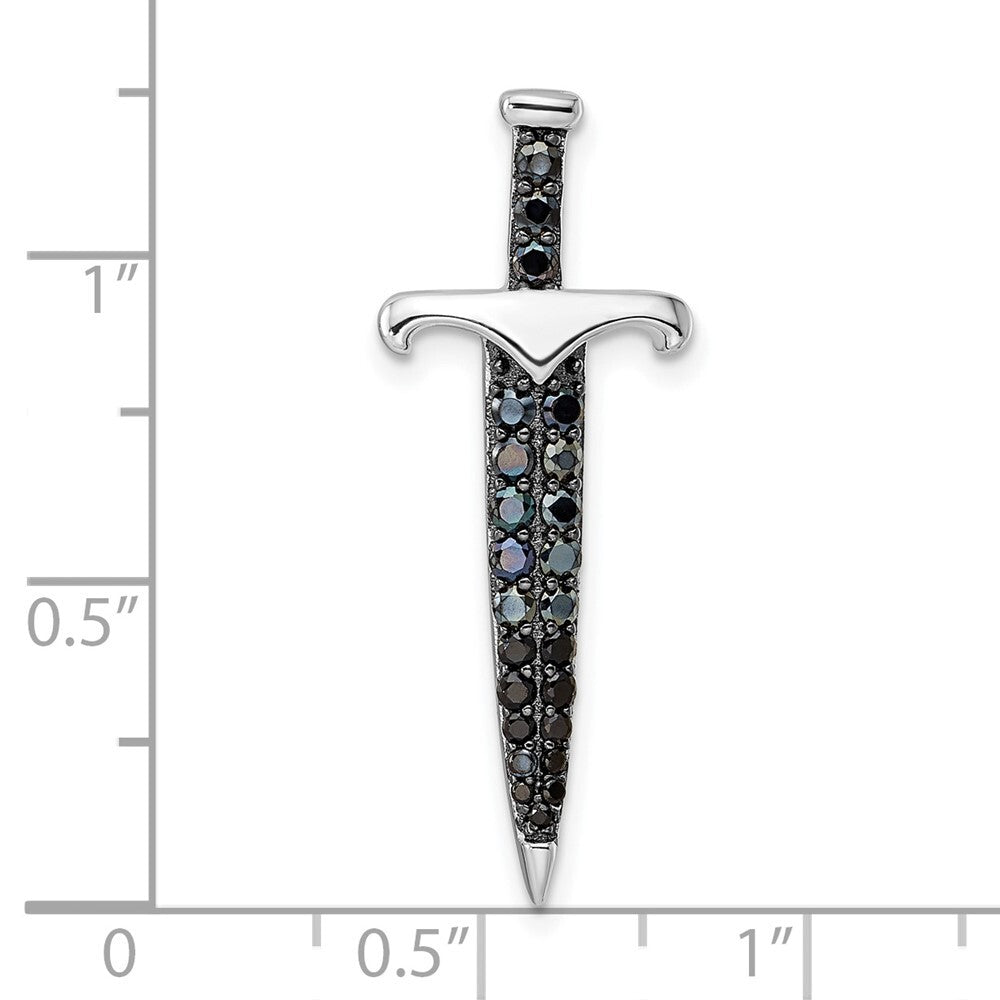 Sterling Silver Black/White Rhodium-plated Black Cubic Zirconia Sword Pendant