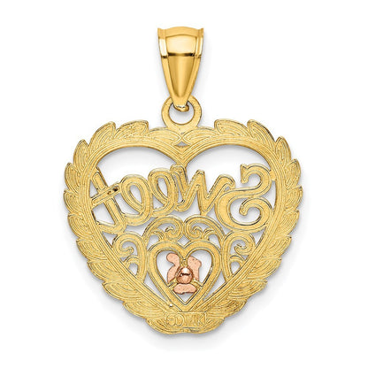 14k Two-tone Gold White Rhodium SWEET 16 In Heart Charm Pendant