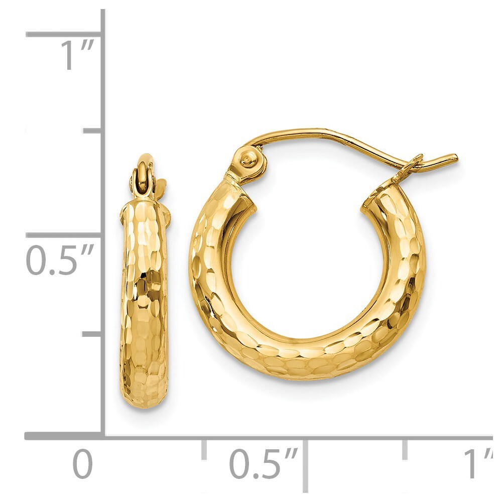 14k Yellow Gold Diamond-cut 3mm Round Hoop Earrings Gift for Women