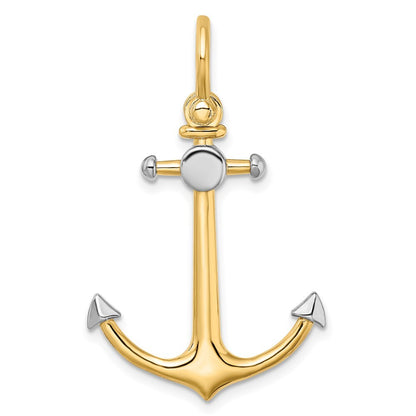 14k Yellow Gold Rhodium 3-D Anchor Shackle Bail Charm Pendant for Women