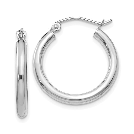 14K White Gold Polished 2.5mm Lightweight Tube Hoop Earrings Gift for Women