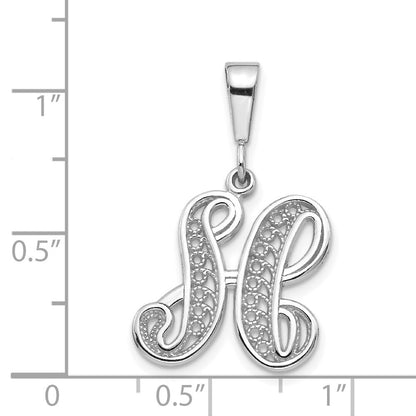 14k White Gold Solid Polished Script Filigree Letter H Initial Pendant for Women