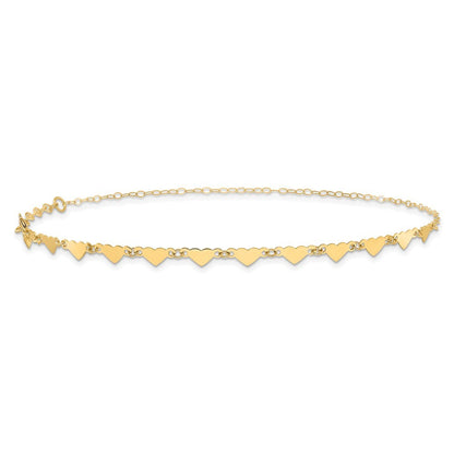 14k Yellow Gold Hearts and Oval Links 10" Anklet