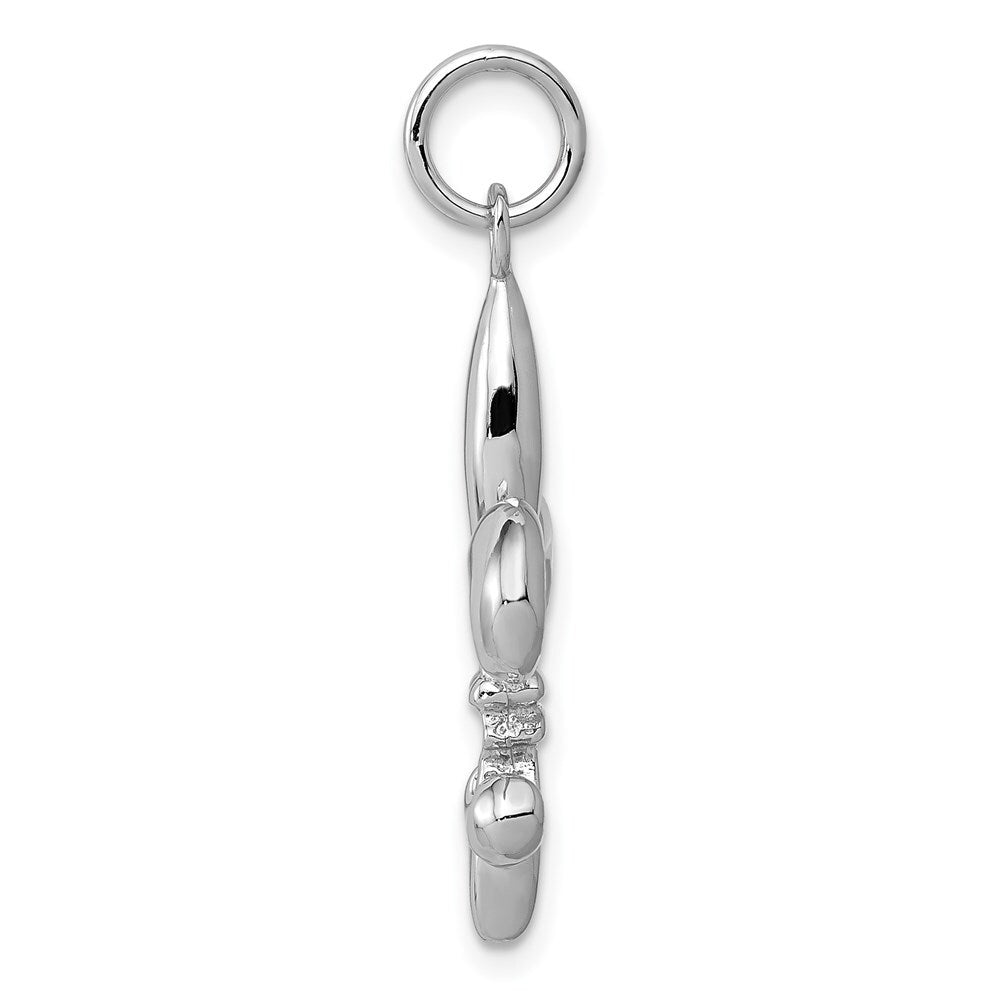 14k White Gold Solid Polished 3-D Fleur de Lis Charm Pendant for Women
