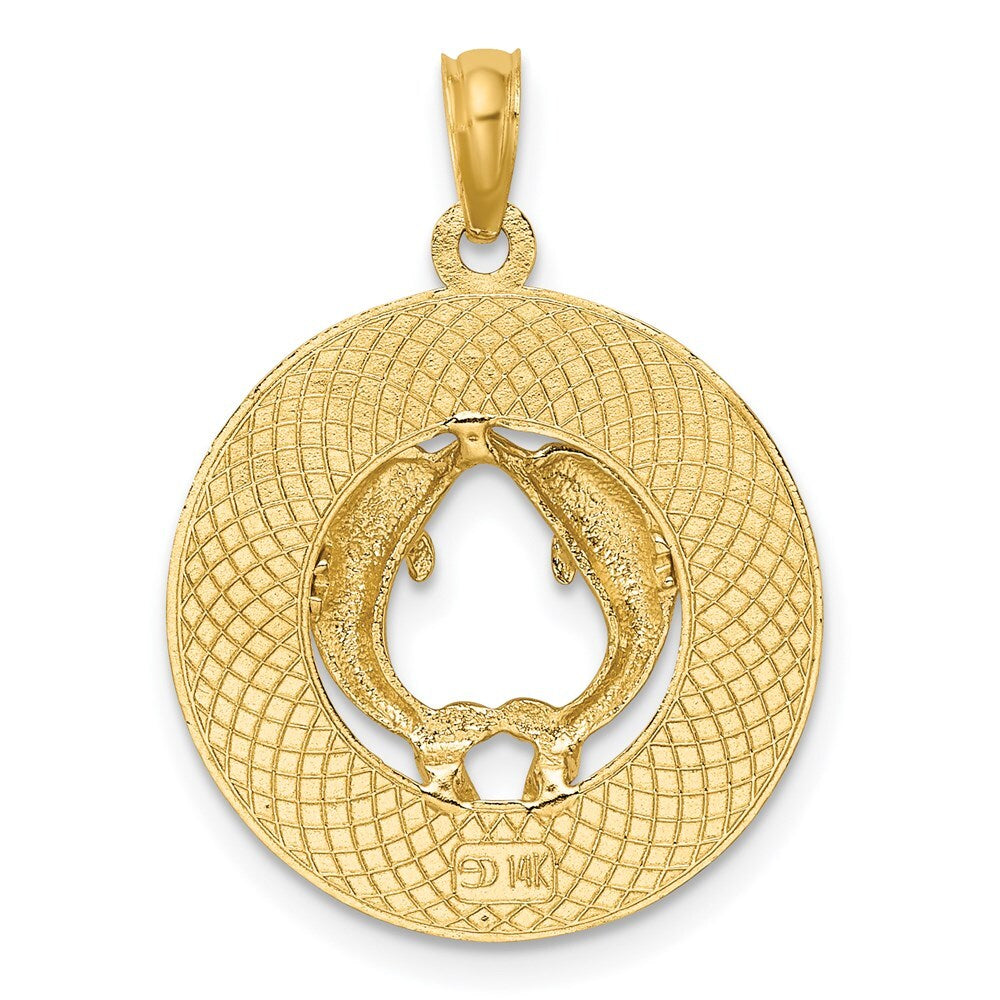 14k Yellow Gold JAMAICA Dolphins Circle Charm Pendant for Women