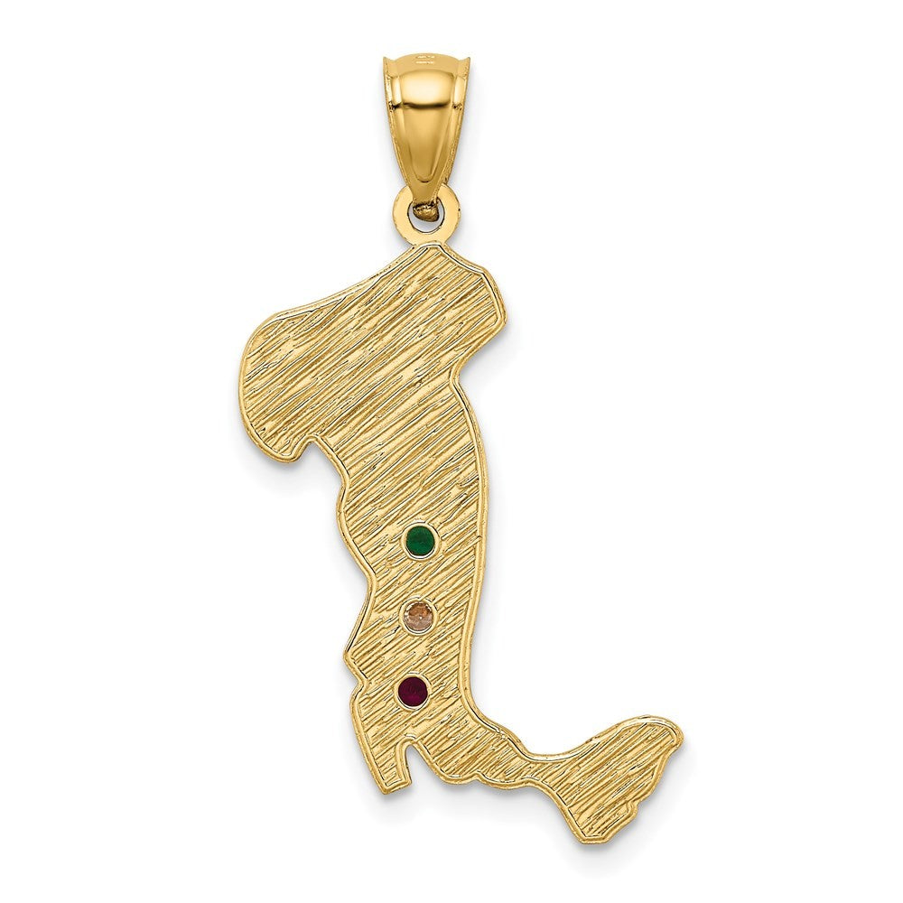14k Yellow Gold Italy Emerald, Ruby and Cubic Zirconia Stones Charm Pendant