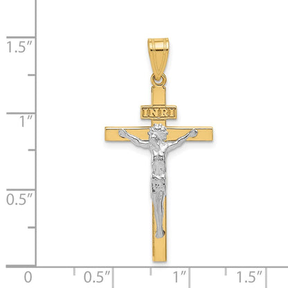 14k Two-tone Gold INRI Crucifix Pendant for Women