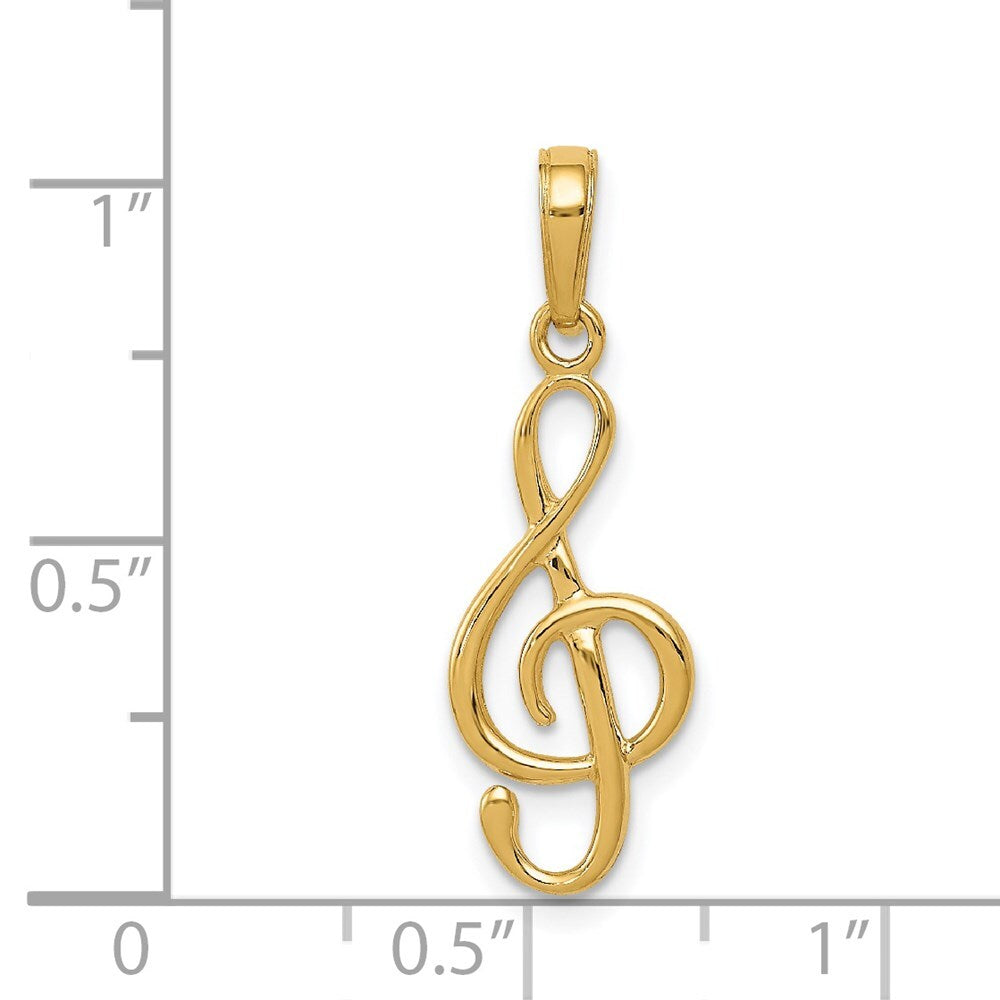 14k Yellow Gold 3-D Clef Treble Clef Pendant for Women