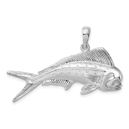 Sterling Silver Rhodium-Plated Polished 3D Mahi-Mahi Fish Pendant