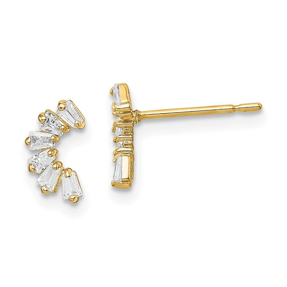 14k Yellow Gold Cubic Zirconia Arch Stud Earrings Gift for Women