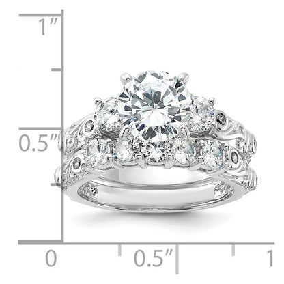 Sterling Silver Rhodium-plated 2-piece Cubic Zirconia Wedding Ring Size 6