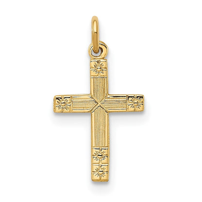 14k Yellow Gold Polished and Textured Solid Cross Pendant