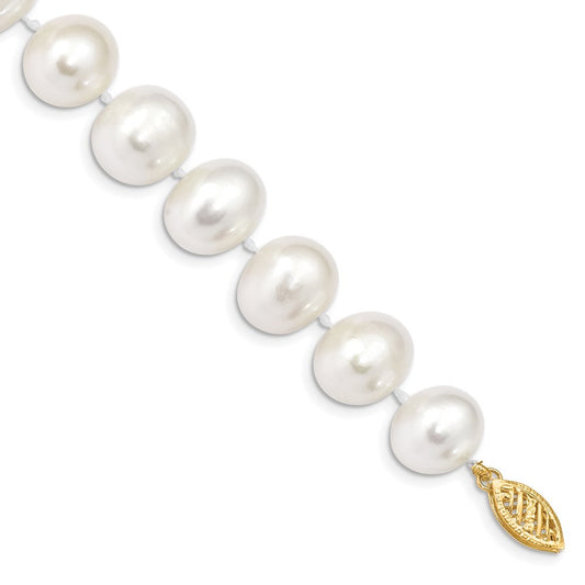 14k Yellow Gold 11-12mm White Round Freshwater Cultured Pearl 8.25" Bracelet