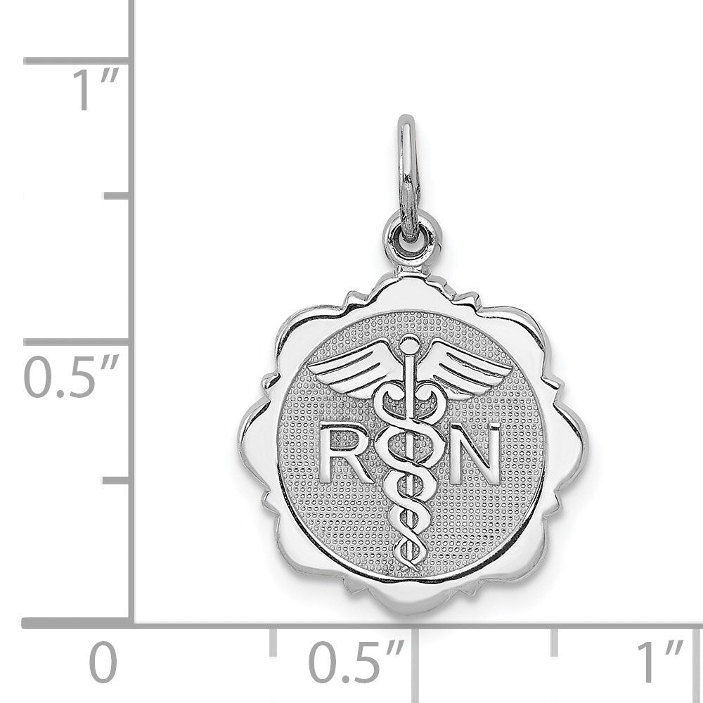 14k White Gold RN Registered Nurse Disc Charm Pendant for Women