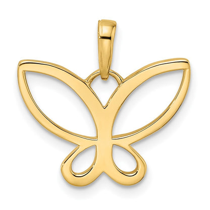 14k Yellow Gold and White Rhodium Diamond-cut Butterfly Pendant