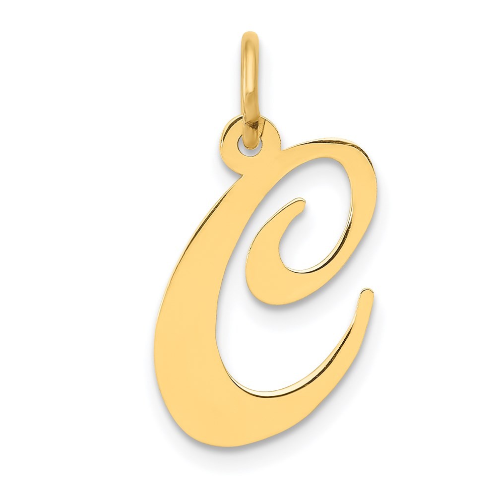 14k Yellow Gold Medium Fancy Script Letter C Initial Charm