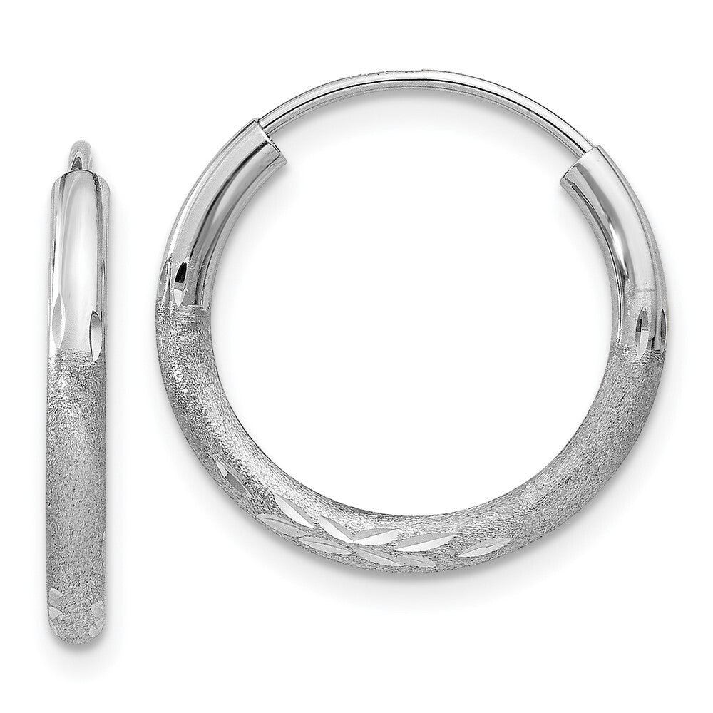 14k White Gold 2mm Diamond-cut Endless Hoop Earrings Gift for Women