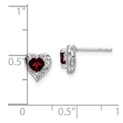 14k White Gold Garnet and Diamond Heart Stud Earrings
