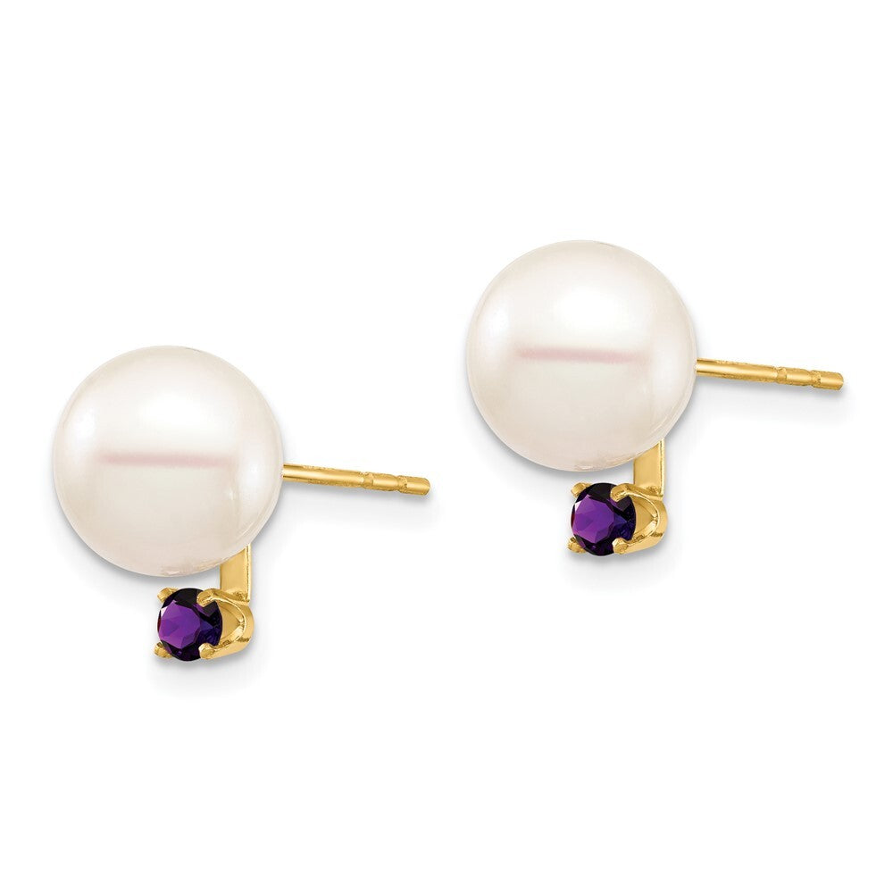 14k Yellow Gold 8-8.5mm Cultured Pearl & Amethyst Stud Earrings for Women