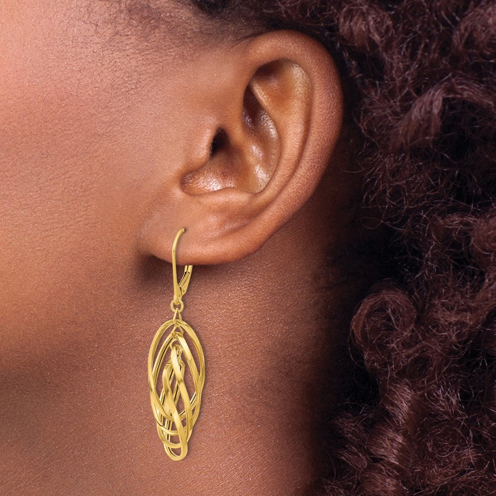 14k Yellow Gold Polished Oval Twisted Drop Dangle Earrings