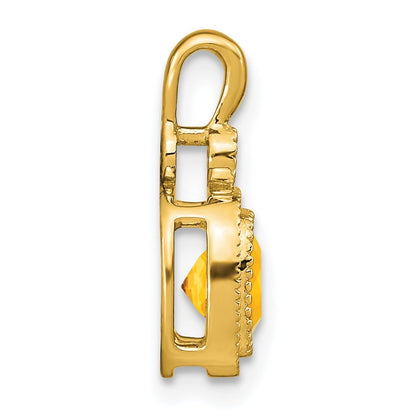 14k Yellow Gold 6mm Cushion Citrine and Diamond Pendant
