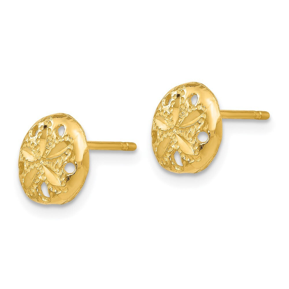 14k Yellow Gold Diamond-cut Sand Dollar Stud Earrings Gift for Women