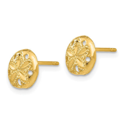 14k Yellow Gold Diamond-cut Sand Dollar Stud Earrings Gift for Women