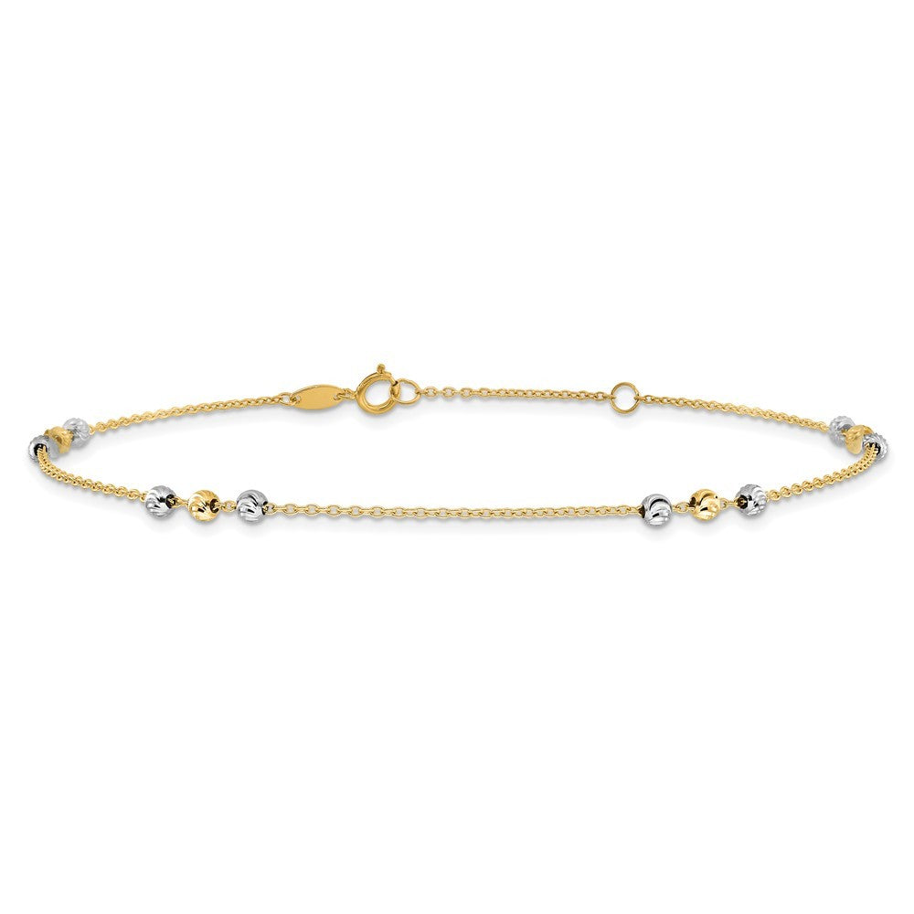 14K Two-tone Diamond-cut Beaded 4-Station 10" Anklet