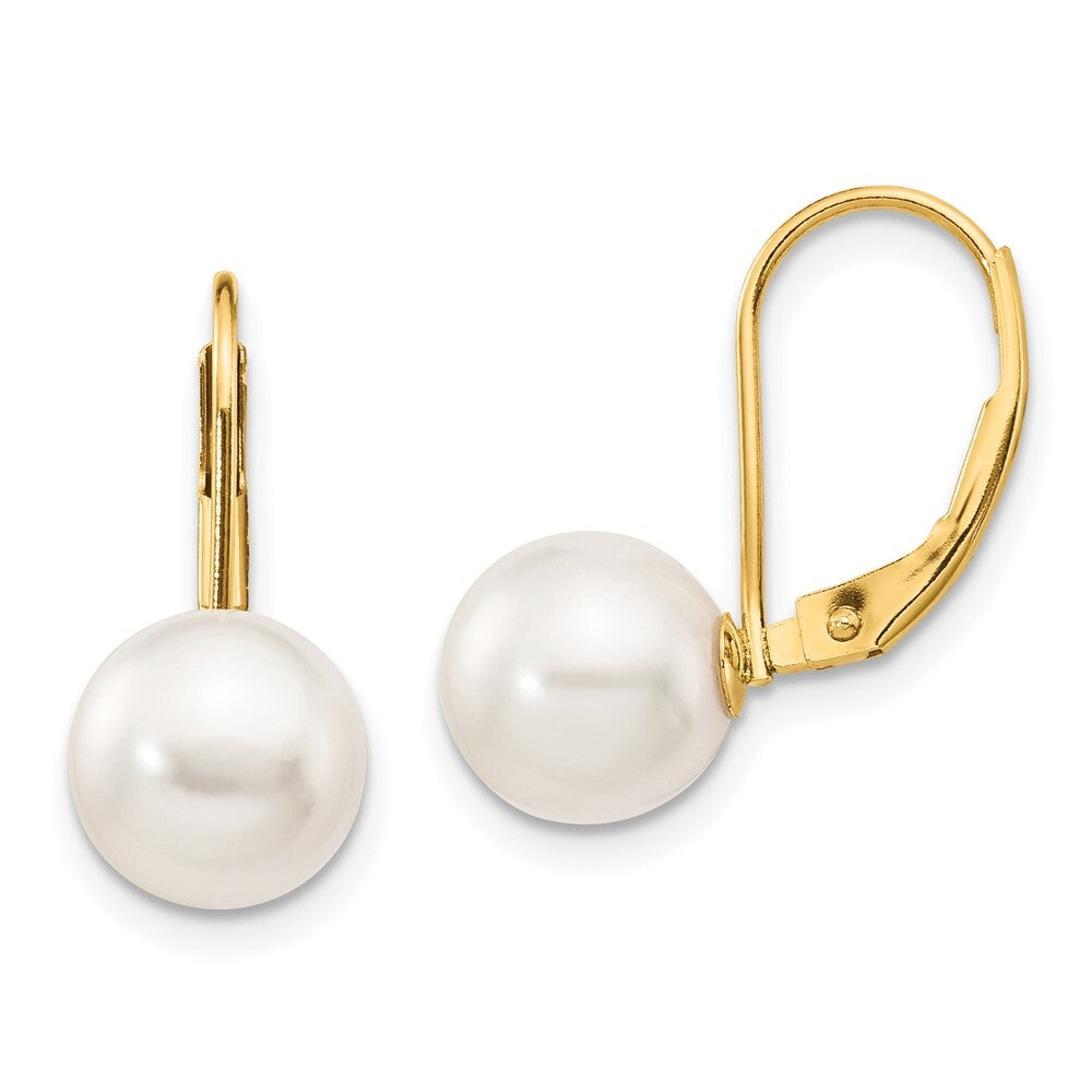 14k Yellow Gold 8-9mm Akoya Saltwater Cultured Pearl Leverback Earrings