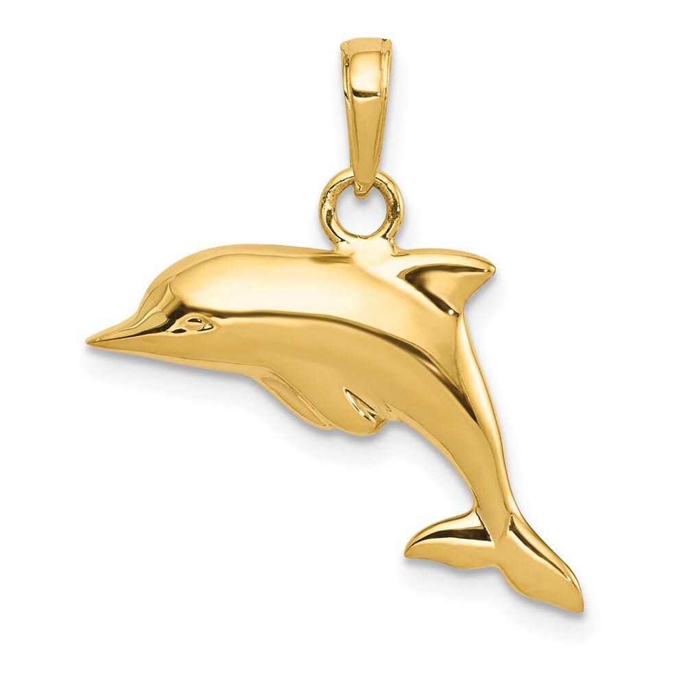 14k Yellow Gold Polished 3-D Dolphin Pendant for Women