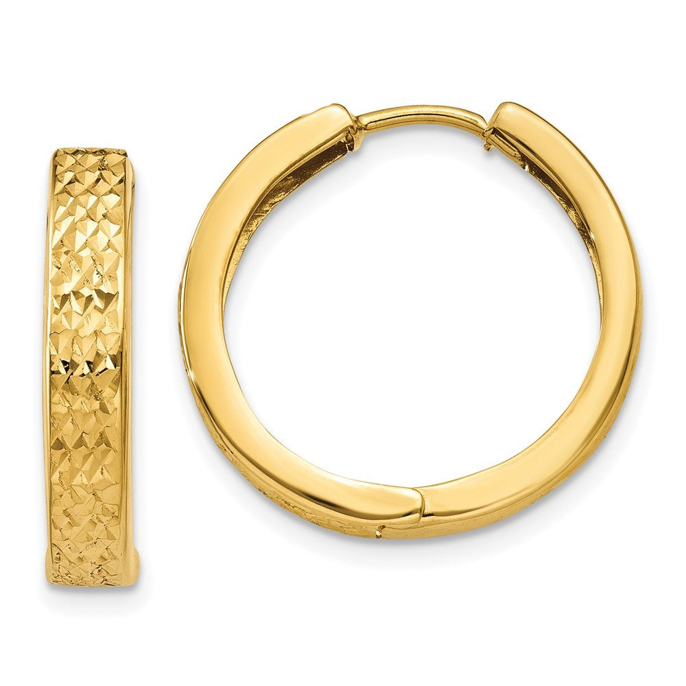 14k Yellow Gold Diamond-cut Hinged Hoop Earrings