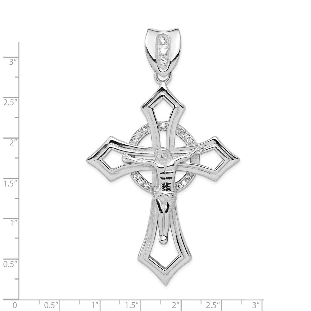 Sterling Silver Rhodium-plated Cubic Zirconia Crucifix Pendant