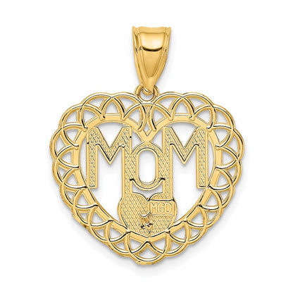 14k Two-tone Gold MOM in Heart Frame Charm Pendant for Women