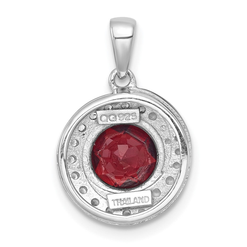 Sterling Silver Checker-cut Round Garnet and White Topaz Circle Pendant