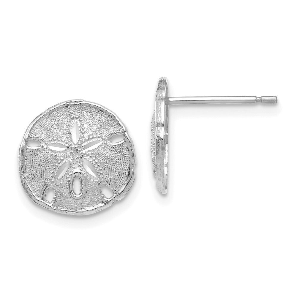 14k White Gold Sand Dollar Stud Earrings Gift for Women