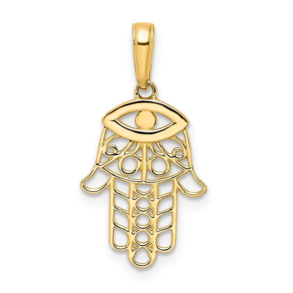 14k Yellow Gold & White Rhodium Diamond-Cut Evil Eye Hamsa Pendant