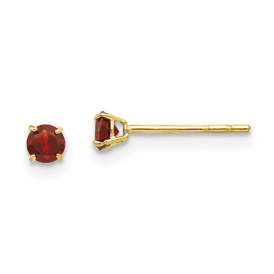 14k Yellow Gold Round Garnet 3mm Stud Earrings Gift for Women