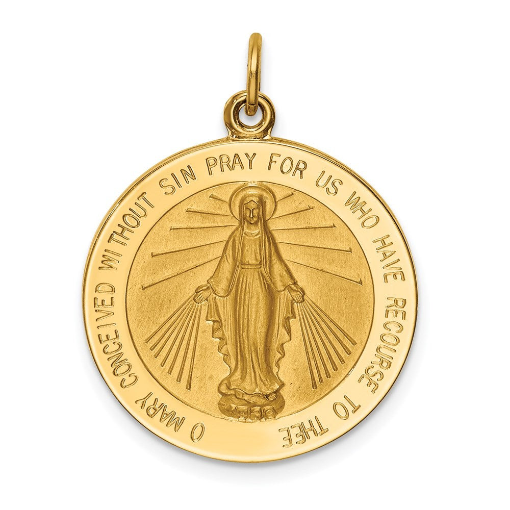 14k Yellow Gold Solid Polished Satin Large Round Miraculous Medal