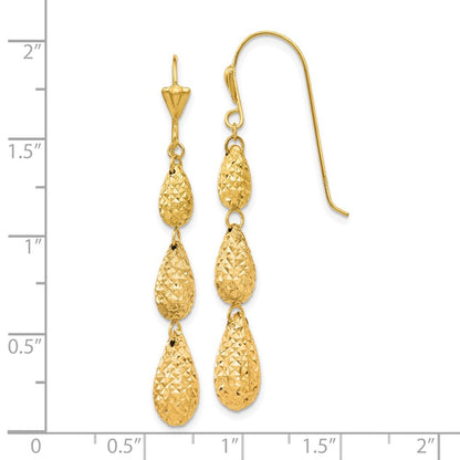 14k Yellow Gold Puff Diamond-cut Teardrop Dangle Earrings