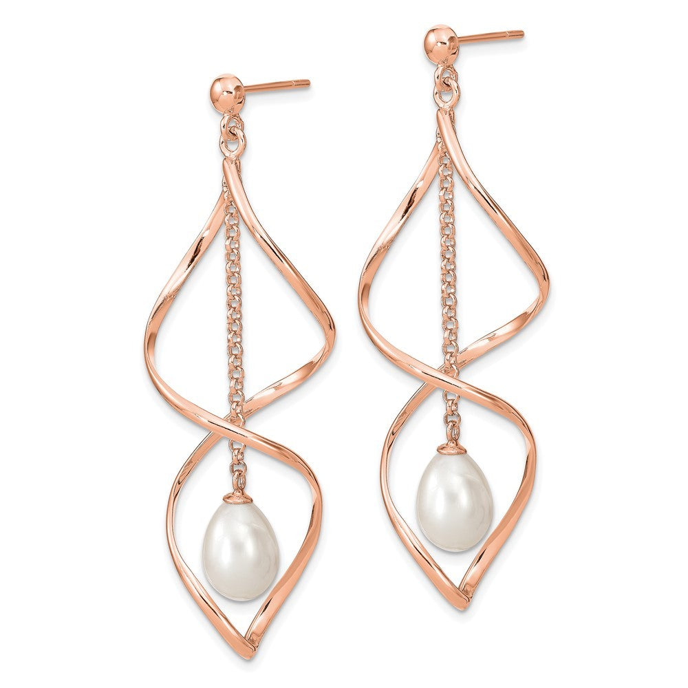 Sterling Silver Rose-tone 7-8mm Rice Freshwater Cultured Pearl Dangle Earrings