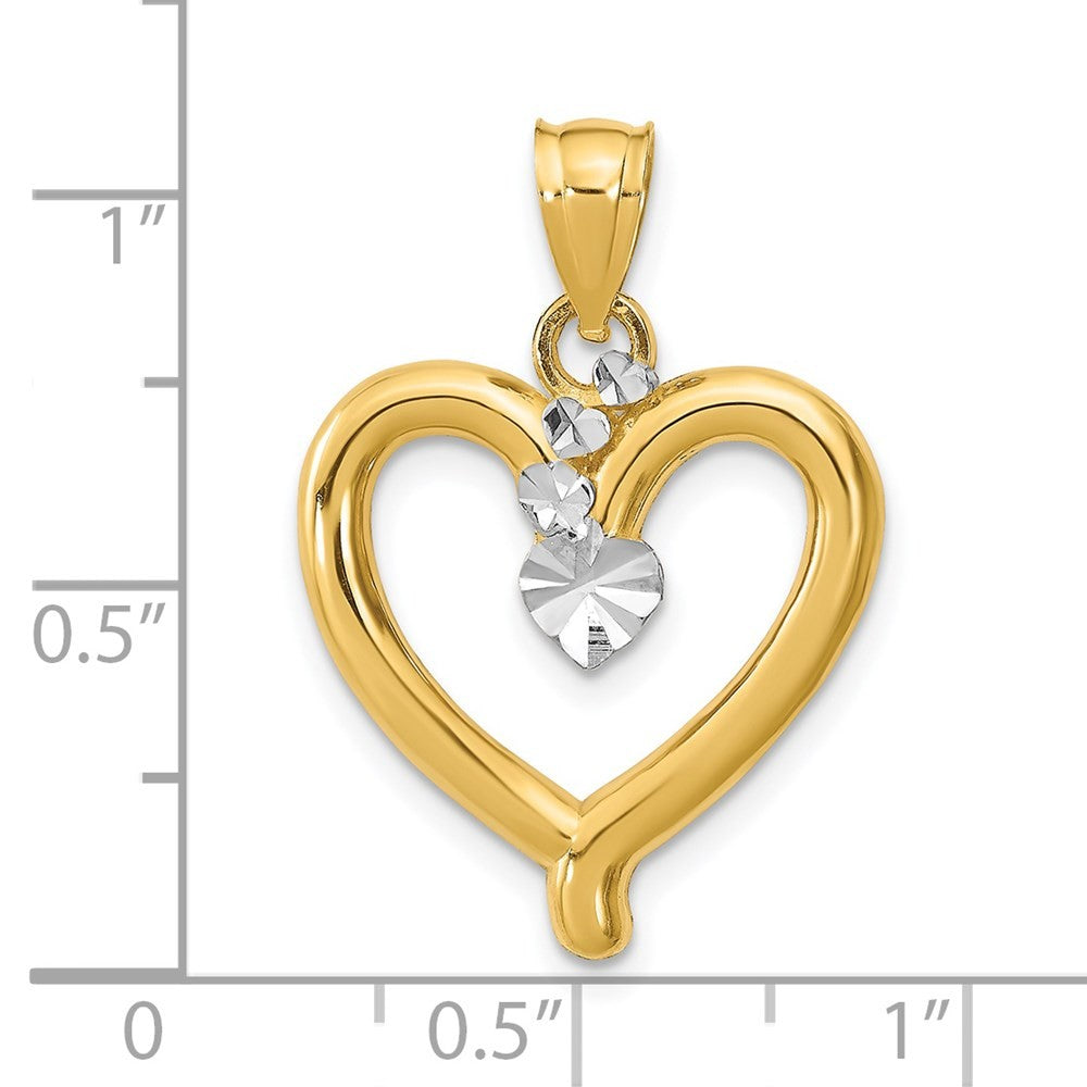 14k Yellow Gold w Rhodium Diamond-cut Heart Charm
